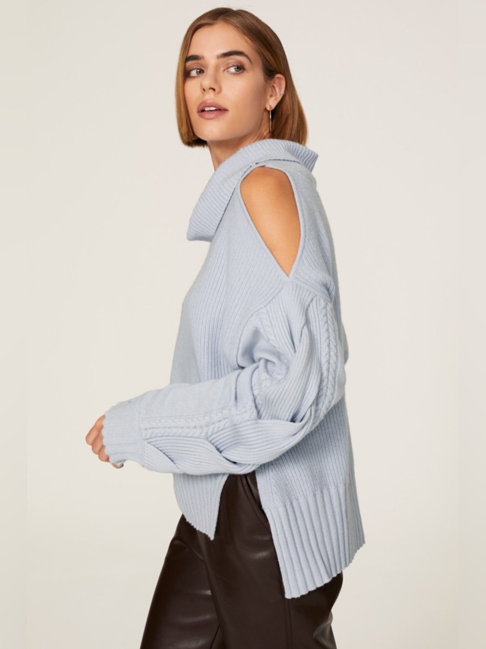 Jonathan Simkhai Chloe Cold Shoulder Cable Knit Blue Wool Cashmere Sweater in XS